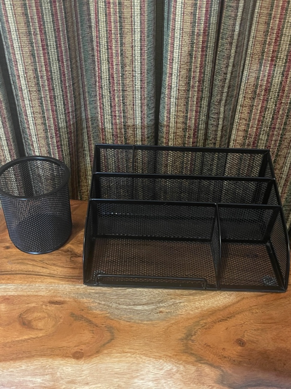 Black Mesh Desk Organizer Set - Multi-Compartment Pen Holder